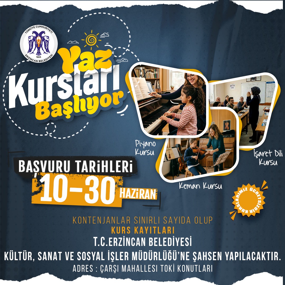 Erzincan Belediyesi Yaz Kursları İçin Başvurular Başlıyor